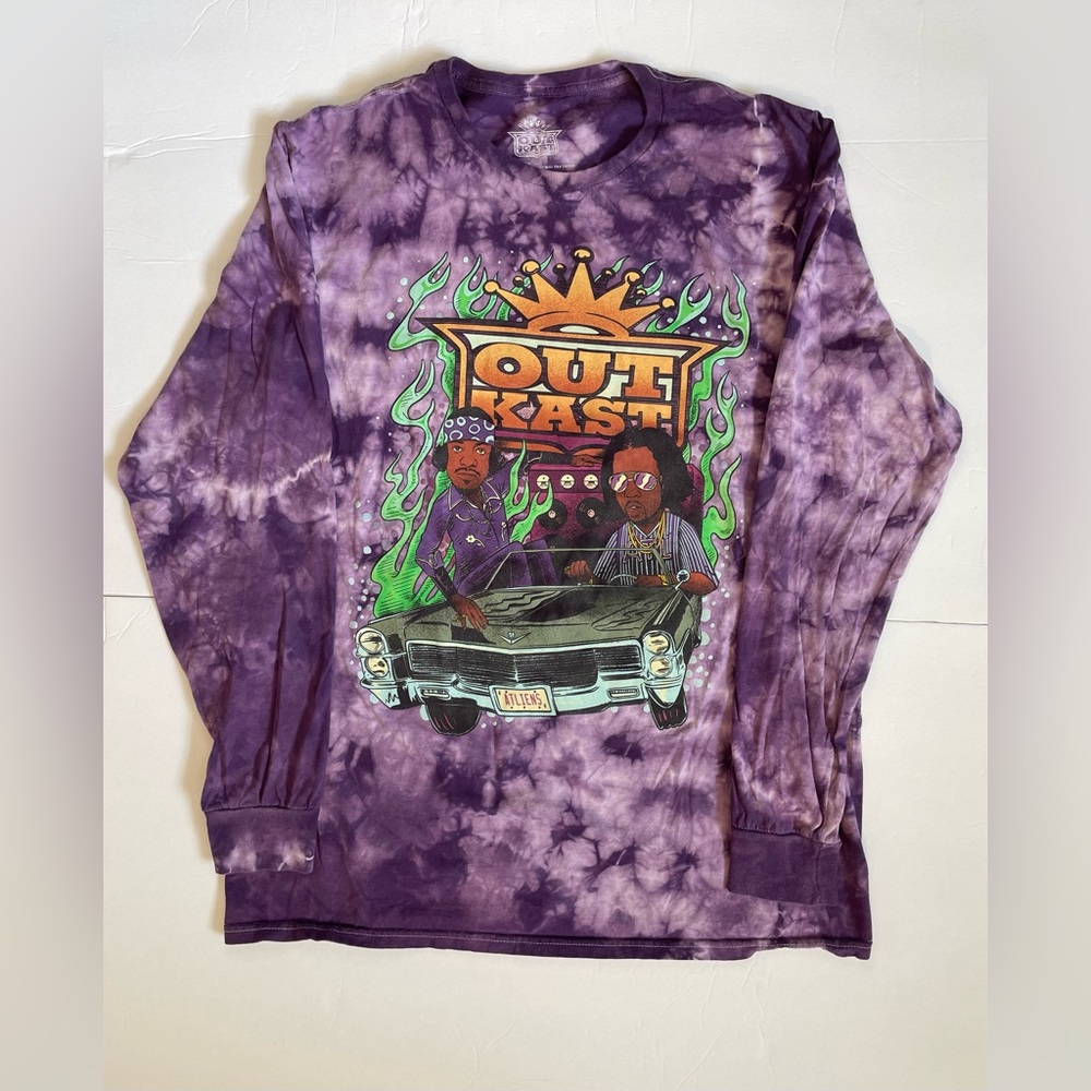 Outkast ATLiens Tie Dye Long Sleeve T Shirt Urban Outfitters Men's Medium Purple
